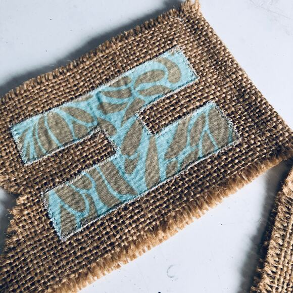 "Happy" Burlap Embroidered Decorative Banner Amy Butler Fabric Handmade Nursery - Picture 6 of 9